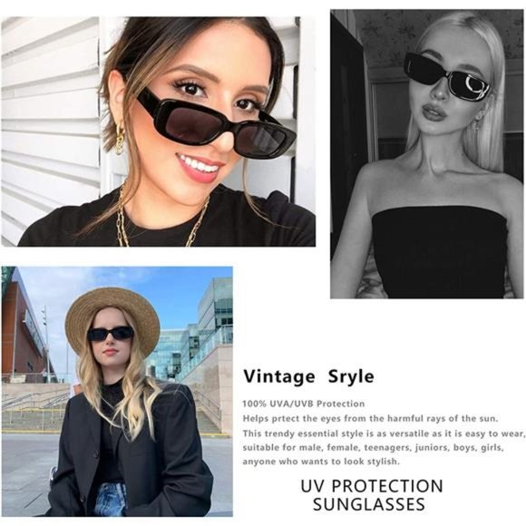 2 Pcs Retro Rectangle Sunglasses Women Vintage Square Sun Glasses UV Protection - Picture 4 of 7